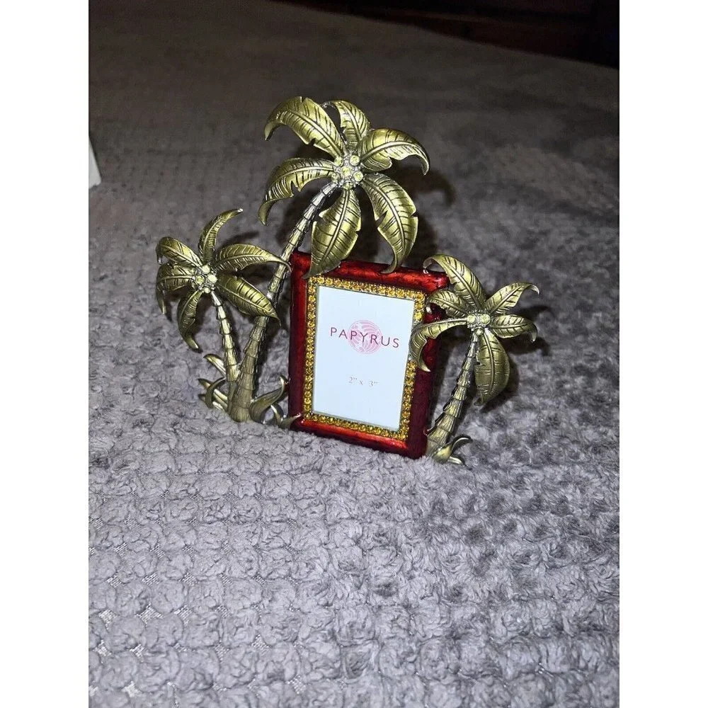 PAPYRUS Palm Tree Enamel Bejeweled Picture Frame 2” X 3”